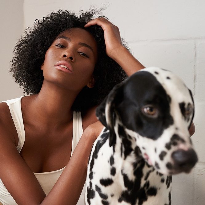 female model with dog