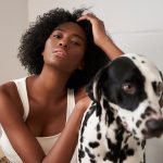 female model with dog