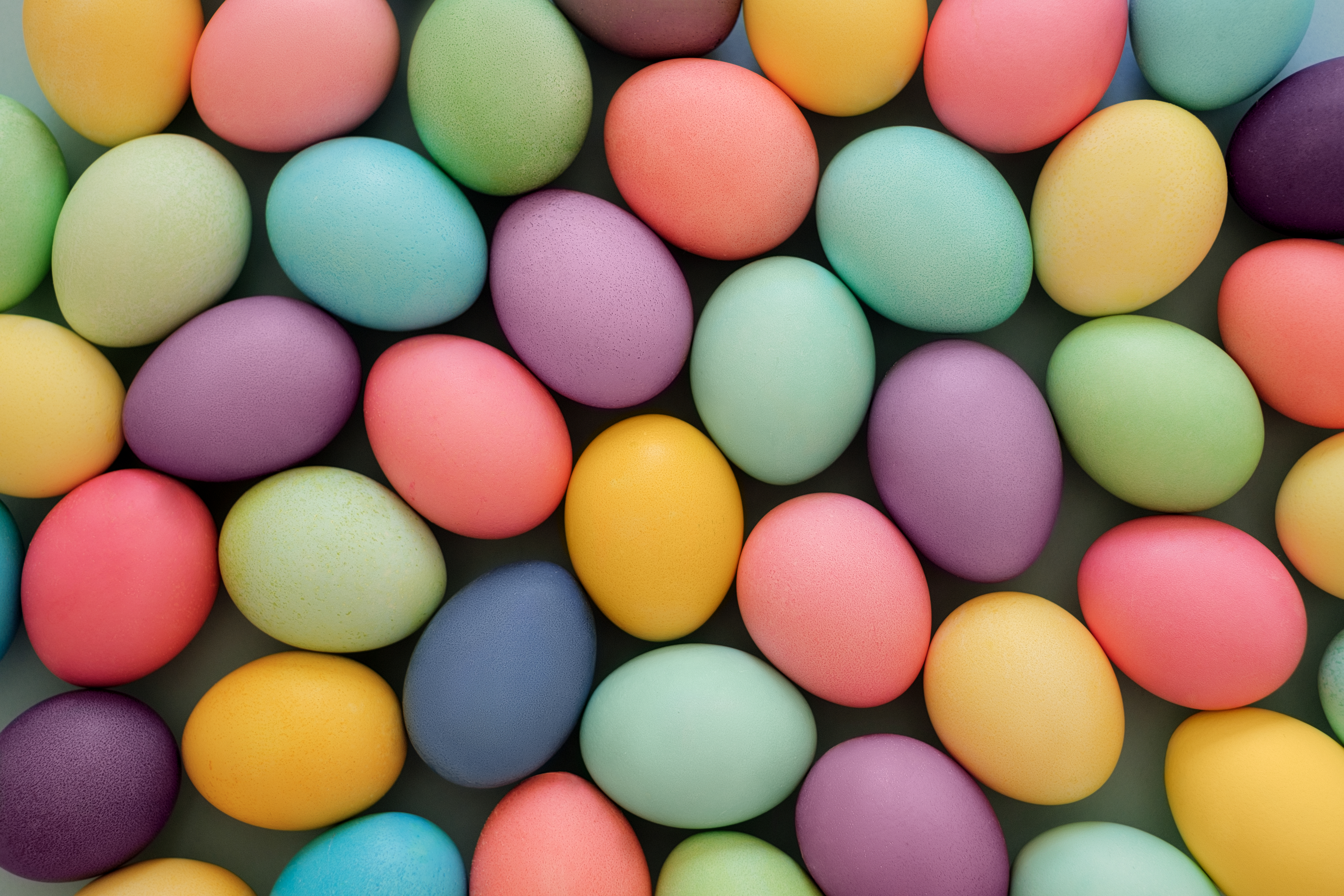 Easter eggs painted in pastel multicolored tones . Background for greetings, screen savers, posters. Religious holiday of Holy Easter. Traditions and customs. Natural Egg Dyes