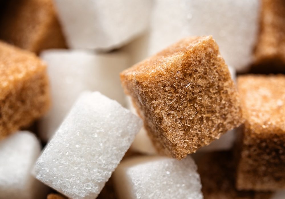 Different types of sugar - brown and white sugar