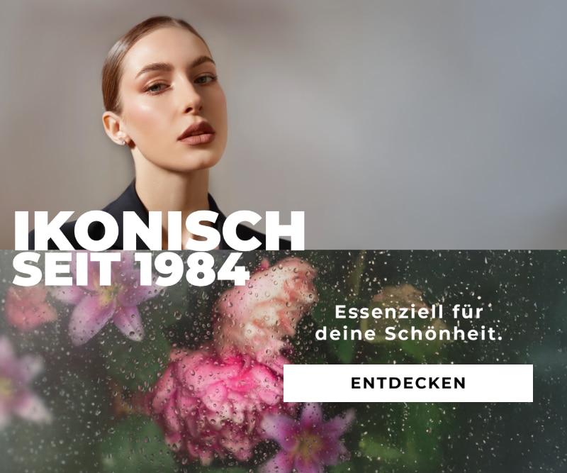 2026-WK10-Marionnaud1984-HP-Banner-DE.png Marionnaud 1984 Kampagnenmotiv mit floralen Elementen hinter einer regennassen Scheibe und dem Text ‚Ikonisch seit 1984‘ sowie ‚Essenziell für deine Schönheit‘ mit Button ‚Entdecken‘.