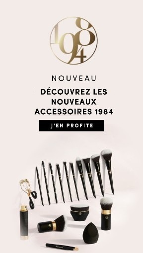 Ensemble de pinceaux de maquillage et accessoires beauté 1984 en noir avec détails dorés – découvrez la nouvelle collection.