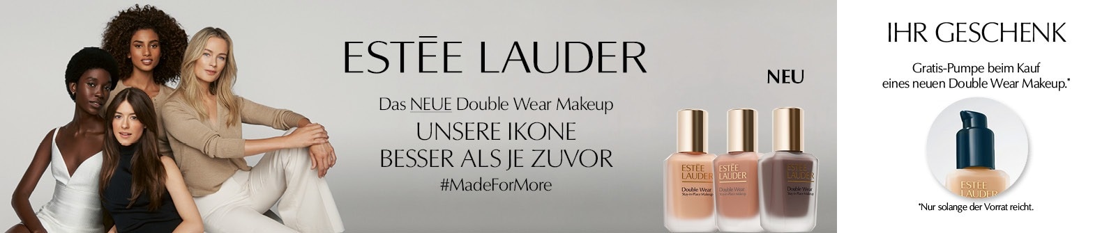 Estée Lauder Double Wear Makeup – neue ikonische Foundation mit Geschenk, langanhaltende Deckkraft.