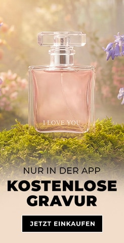 Parfum‑Angebot in der App: kostenlose Gravur, jetzt einkaufen