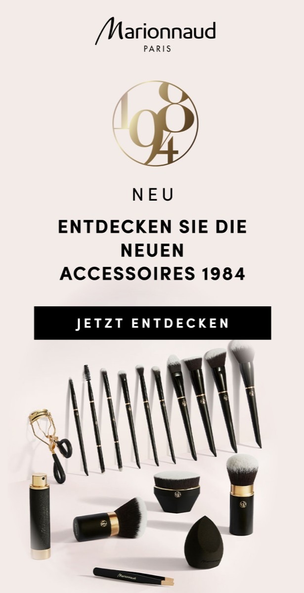 Marionnaud Paris 1984 Kollektion – neue Make-up-Pinsel und Beauty-Tools wie Wimpernzange und Schwamm. Jetzt online entdecken