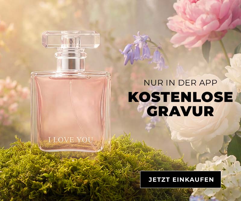 Parfum‑Angebot in der App: kostenlose Gravur, jetzt einkaufen