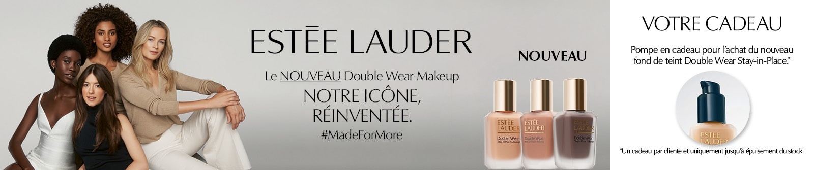 Estée Lauder Double Wear – nouveau fond de teint iconique avec cadeau, tenue longue durée.