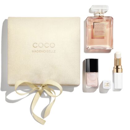 1 PCS CHANEL COCO MADEMOISELLE SET: EAU DE PARFUM 50 ML, ROUGE COCO BAUME DREAMY WHITE, LE VERNIS BALLERINA  1 of 1 SET: EAU DE PARFUM 50 ML, ROUGE COCO BAUME DREAMY WHITE, LE VERNIS BALLERINA