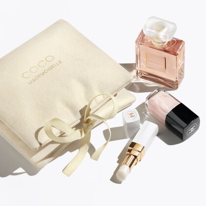 1 PCS CHANEL COCO MADEMOISELLE SET: EAU DE PARFUM 50 ML, ROUGE COCO BAUME DREAMY WHITE, LE VERNIS BALLERINA  1 of 2 