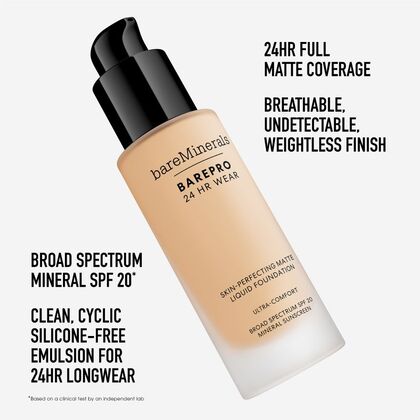  BareMinerals BAREPRO 24H MATTE COMFORT FOUNDATION 24HR Wear Skin-Perfecting Matte Liquid Foundation Mineral SPF 20  1 of 6 