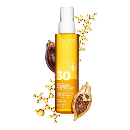 150 ML Clarins SonnenCreme Verschönerndes Sonnenschutz-Öl für Körper & Haare SPF 30  1 of 2 